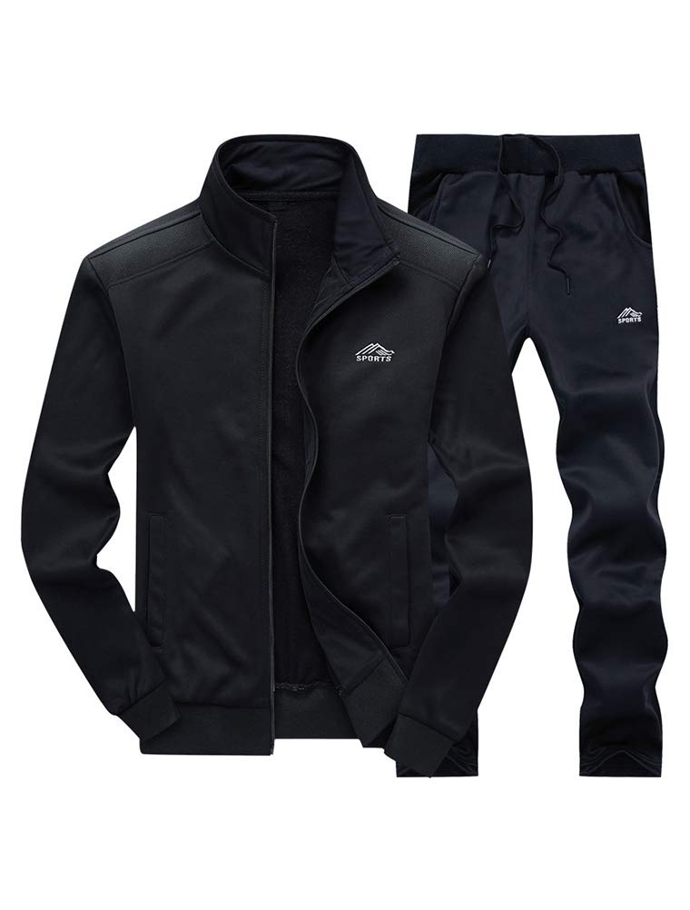 PASOK Men's Casual Tracksuit Long Sleeve Full Zip Running Jogging Sweatsuit Athletic Sports Set Black M - Image 1
